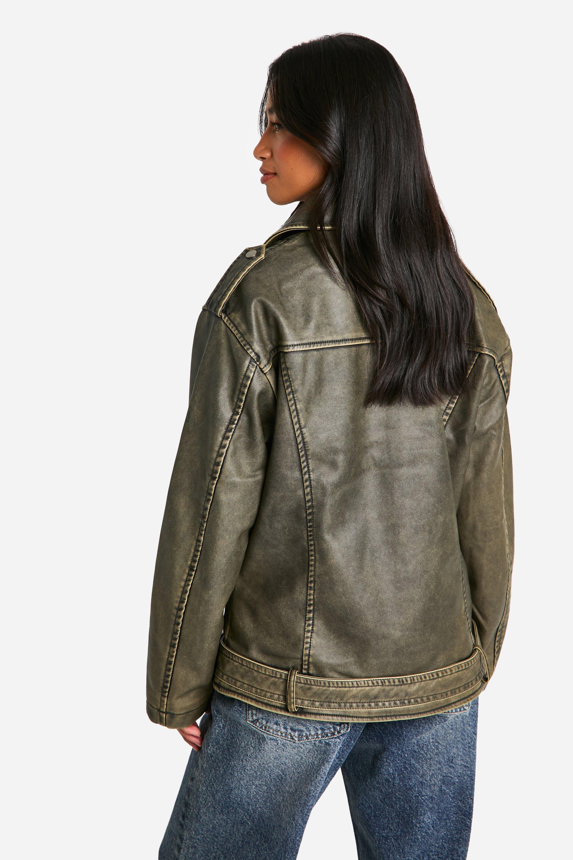 Khaki leather biker jacket online